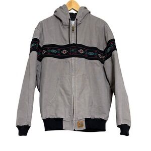 Carhartt Men XL Hooded Canvas Jacket Southwestern Aztec Grail Quilted J78CMT